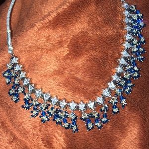 Blue and silver costume jewelry set of necklace and earrings NWOT